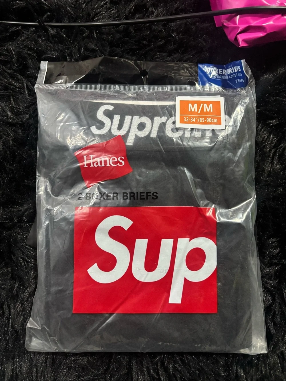 Hanes Black Boxer Briefs with Red and White Supreme Logo (2pack)